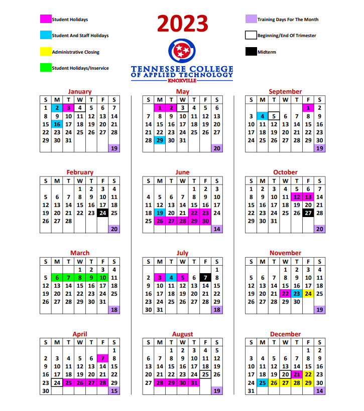 TCAT Knoxville Calendar for 2023