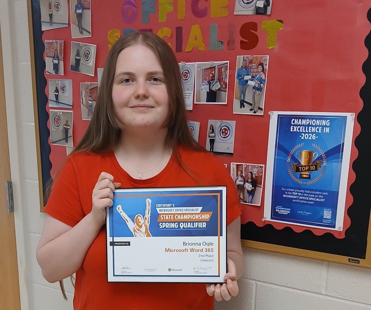 Administrative Office Technology student Breonna Ogle earned 2nd place in the state for the Microsoft Office Specialist Word 365 Exam.